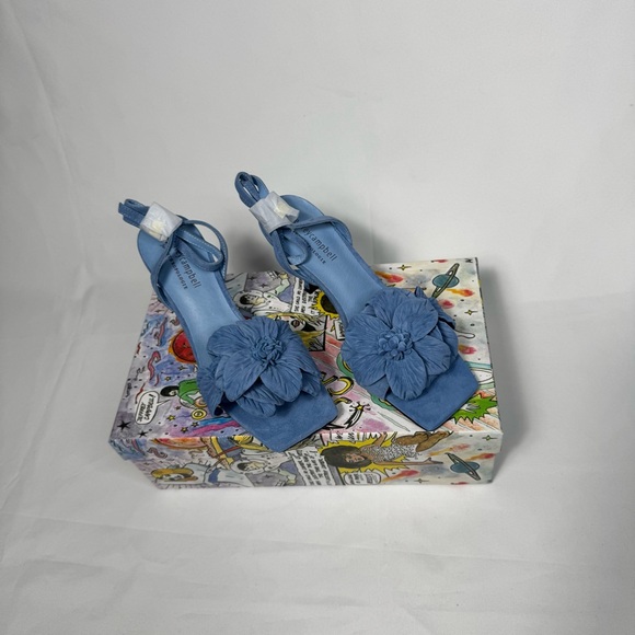 New Jeffrey Campbel Essence Kitten Heels Blue Suede Floral Anthro Womens - Picture 12 of 16